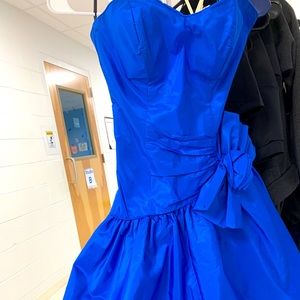 Electric blue one shoulder 80s dress